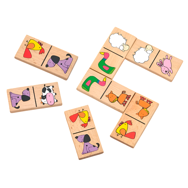 Wooden Dominoes Farm Animals 28-Piece Set, Multicolour