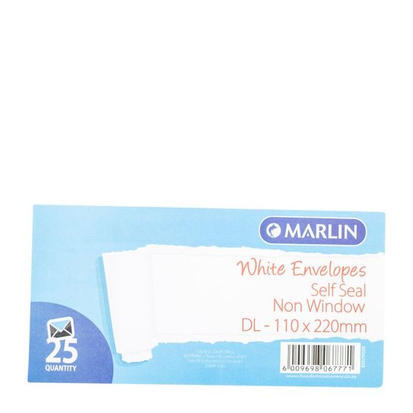 Marlin - 25 White DL Self Seal With Window Envelopes x 10