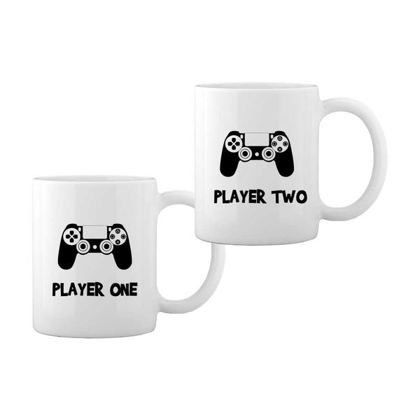 Couples Printed Mugs - Player One and Two Set