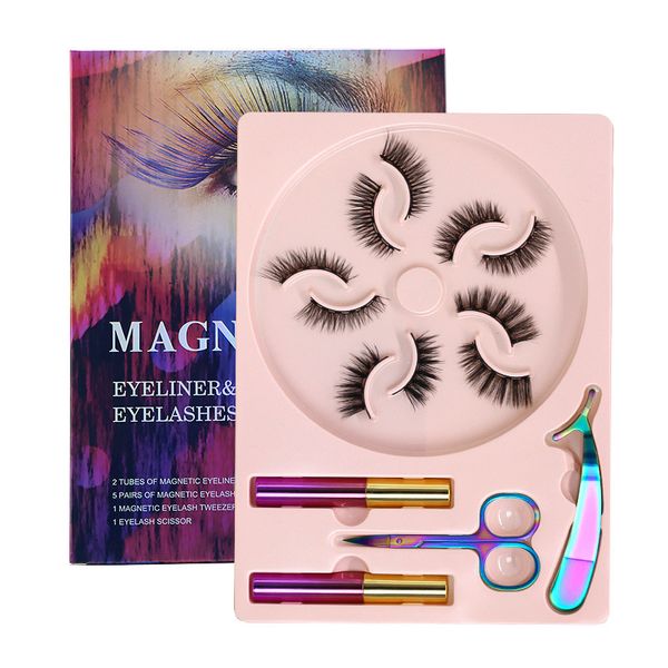 Magnetic Eyelashes Kit - 5 Pairs, 2 Magnetic Eyeliners, Tweezers &amp; Scissors