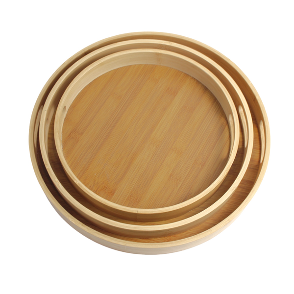 3-Piece Multi-Use Round Bamboo Serving Trays With Handles JC-154