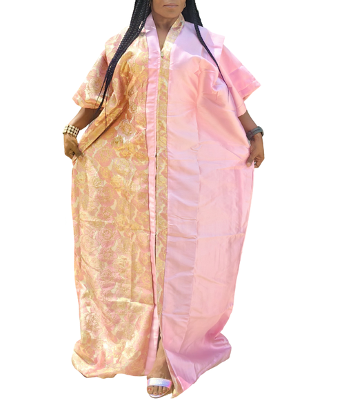 Zintle Damask Kimono Plain &amp; Pattern Dress - Pink &amp; Gold Floral
