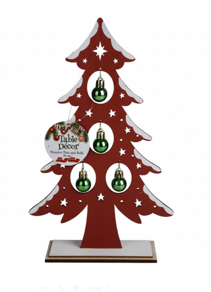 Xmas Wooden Table Tree &amp; Bells Decor 30cm