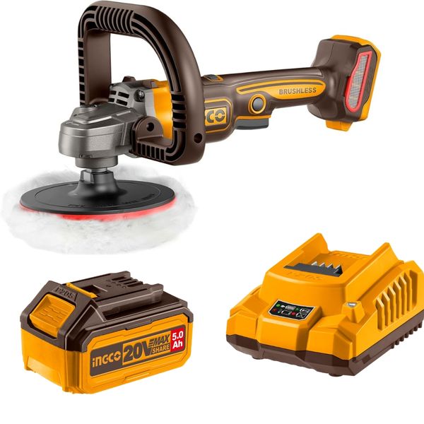 Ingco - Cordless Brushless Angle Polisher (20V) with 5.Ah Battery &amp; Charger