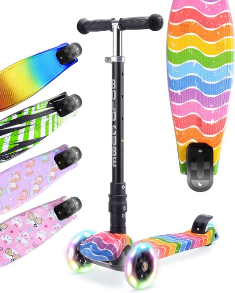 BOLDCUBE Big Fold 3 Wheel Scooter for Kids 5-10 | Lightup Wheels Foldable