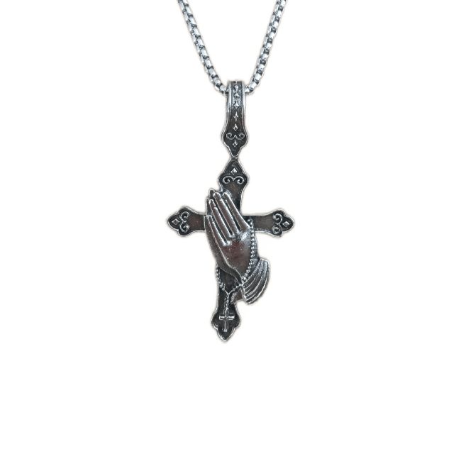 Stainless Steel Catholic Praying Hands Cross Pendant Necklaces | Buy ...