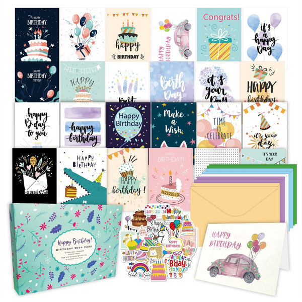 50Pcs Uniqe Birthday Cards with Envelopes and Stickers,Greeting Cards