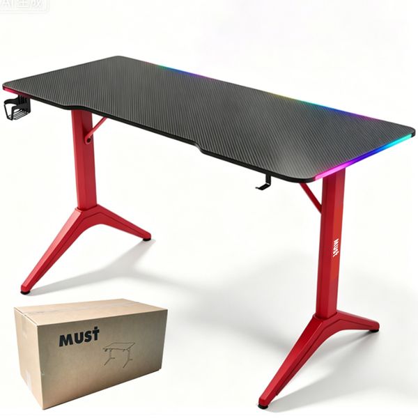 MUST Gaming Desk with LED lights Gamer Desk RGB Game Computer Desk for Home