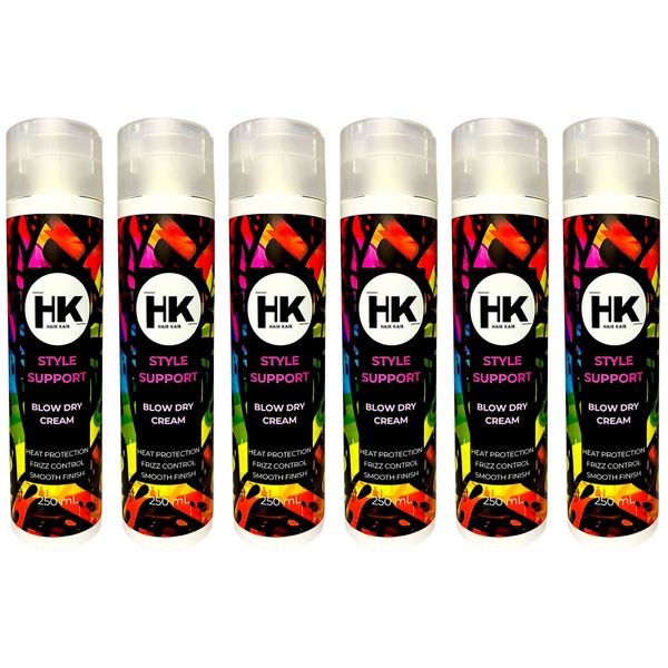 HK Style Support Blow Dry Cream 6-Pack 250ml - Heat Protection &amp; Smoothness