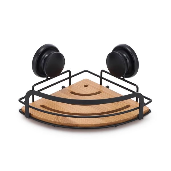 Eco Corner Power Suction Bathroom Rack Bamboo &amp; Metal