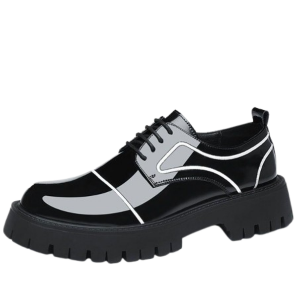 Men's Glossy Black Formal Derby Shoes with Chunky Contrast Sole