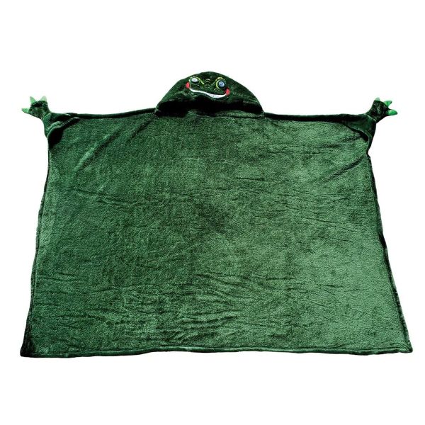 Kids Comfy Dinosaur Design Hooded Blanket With LED Light Eyes - Green