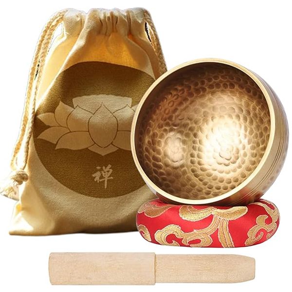 Brass Singing Bowl Meditation Yoga with Wooden Mallet with Mallet &amp; Cushion