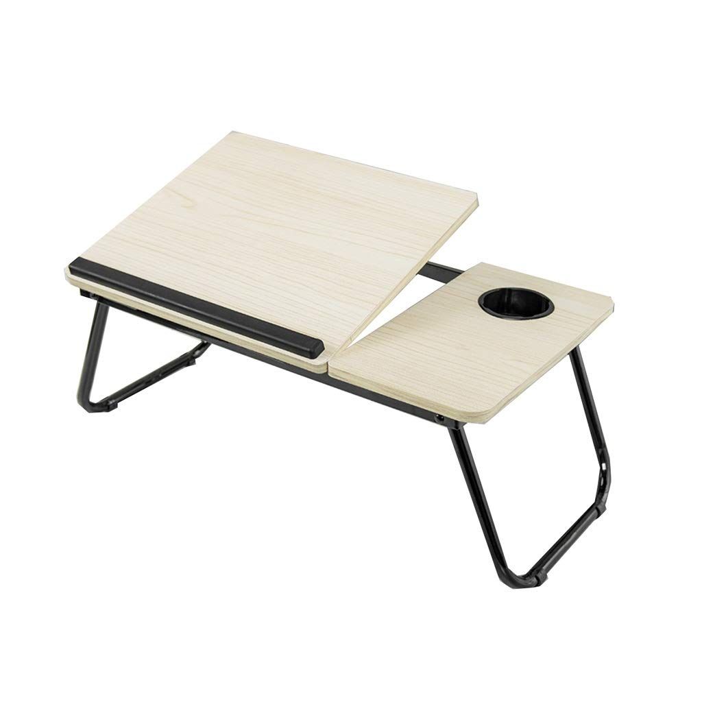 Portable multifunctional folding laptop table with Cup slot- White Walnut
