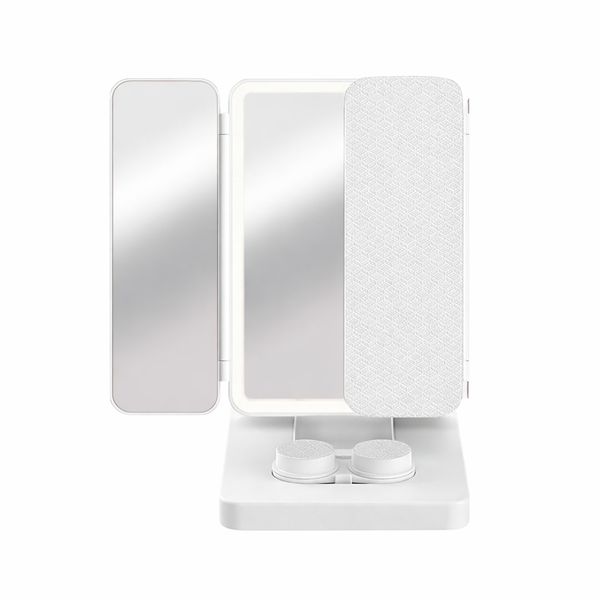 LED Makeup Mirror Cosmetic Vanity Mirror Tri-Fold &amp; Contact Lens Cleaner