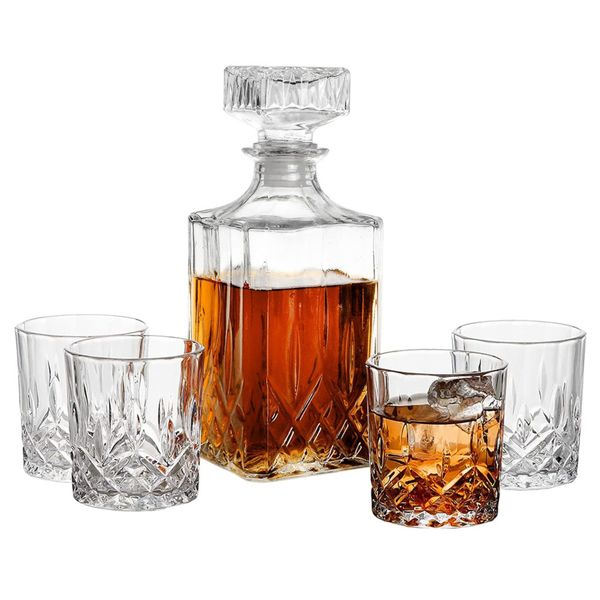 Whiskey Decanter 900ml with 4 Glasses 230ml