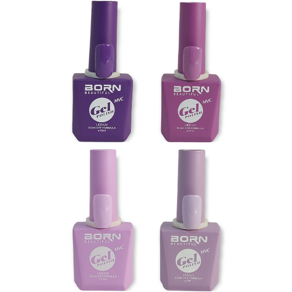 BB UV/LED Gel Nail Polish Shades of Purple 4 Piece Nails by
