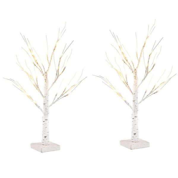 2 Pack Birch Tree With 24 Warm LED Christmas Lights Decoration - 64cm High