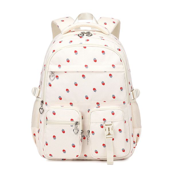 Girls' Nylon Waterproof Strawberry Printed Backpack