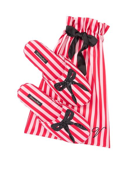 Victoria's Secret - Red Stripe Satin Slippers - Parallel Import