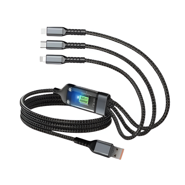 3 in 1 USB 100W Nylon Braided Fast Charge Charging Cable