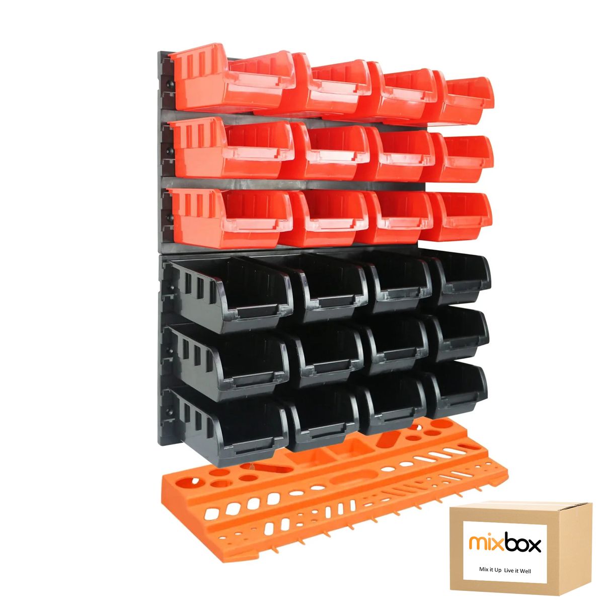 Mix Box 27 Pieces Wall Plastic Pegboard Panels and Storage Bins Organizer Kit