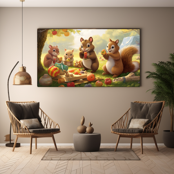 Canvas Wall Art - Cute Critters Picnic - BK0109