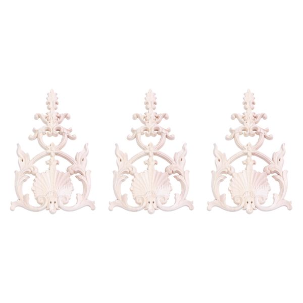 3X Rubber Wood Carved Applique Vintage Furniture Craft Decor