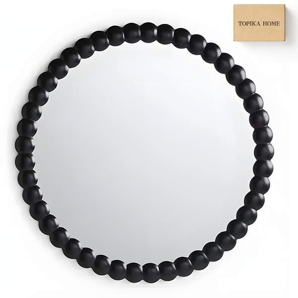 Topika - 71cm Round Wall Mirror with Black Frame,Bathroom Mirrors Over Sink
