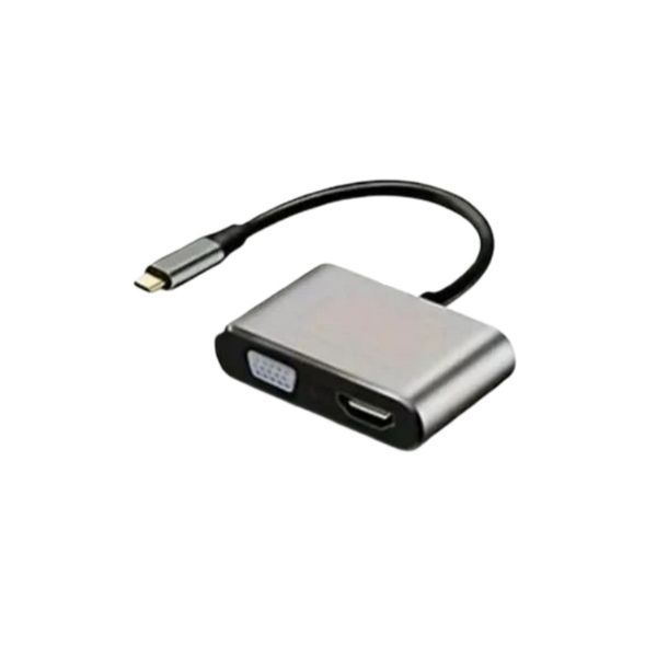 Type-C To HD VGA USB3.0 PD 4-in-1 Hub Adapter for Laptop Gray