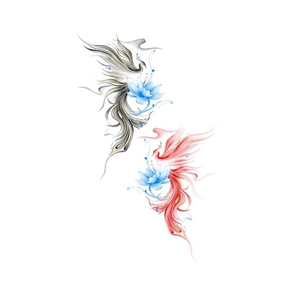 Oriental Style Icy Lotus &amp; Phoenix Temporary Tattoo - Red &amp; Blue