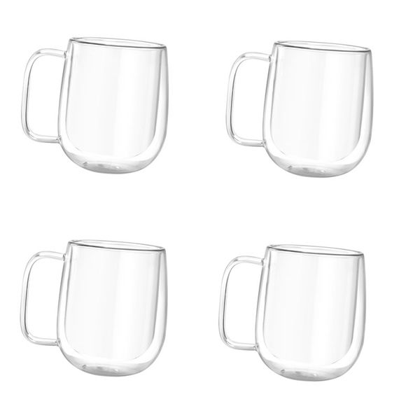4 Piece Of 300ml Handmade Double Glass Mugs AMP-YC1