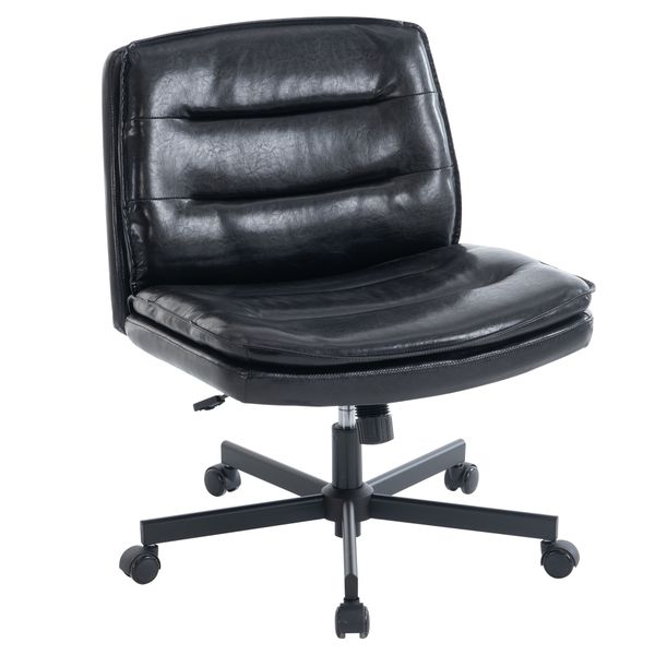 Cross Legged Office Chair Comfy Adjustable Leather Computer Chair