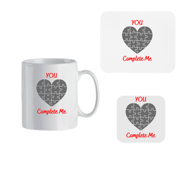 Mug, Coaster and Mouse Pad Combo - You Complete Heart Puzzle