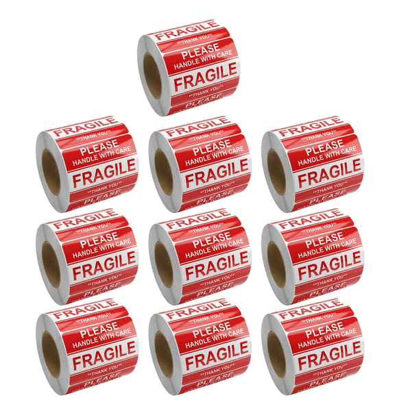 High Quality Fragile Stickers 5000pcs Roll 10 Pack 5x7.6cm Handle With Care