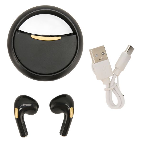 Wireless Bluetooth5.0 Earbuds Stereo Sound Earphones Metal Headphones Black