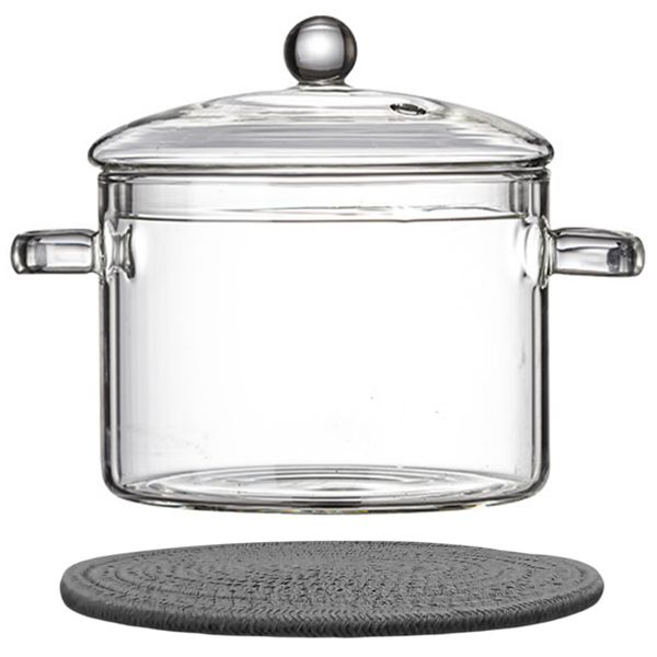 2000ml Glass Pot With Dual Handles and Cotton Coaster for Heating