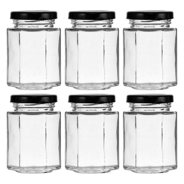Regent 130ml Glass Hexagonal Jar With Black Lid 12 Pack (80X55X55Mm)