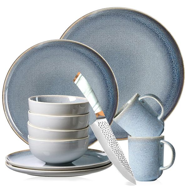 25 Piece - Ceramic Stoneware Linette Blue Round Dinnerware Set