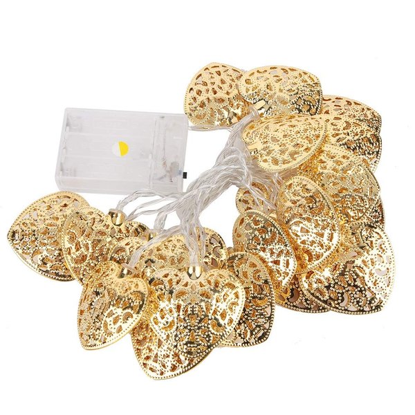 3M Golden Moroccan Heart Metal String Lights - 10 LED Warm White - QYD-17