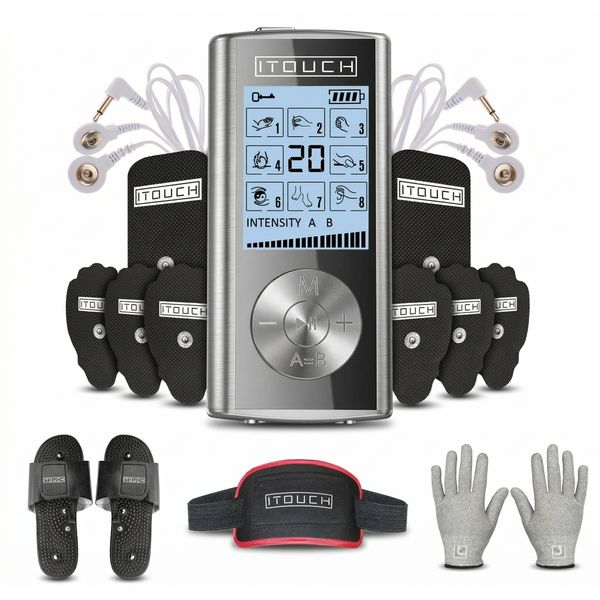 4-in-1 Tens Machine Pain Relief Device with Slippers Belt &amp; Gloves