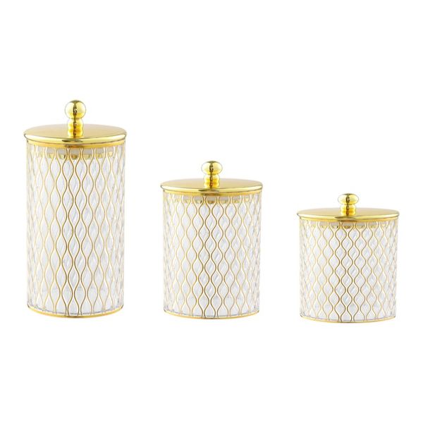 3-Piece Luxury Gold Lid Plastic Storage Jar Set - White &amp; Gold