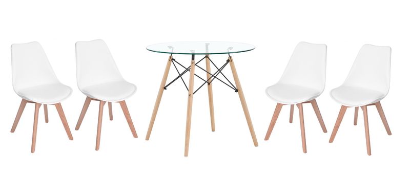 Modern Wooden Round Dining Table with 4 Set of Soft Padded Chairs