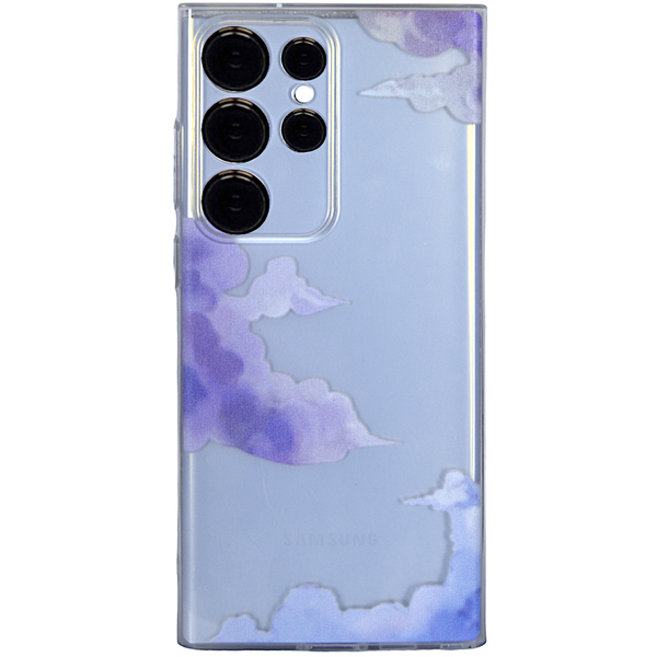 Clear - Phone Case with Purple&amp; Blue Clouds &amp; Pro Cam - Samsung S23 Ultra
