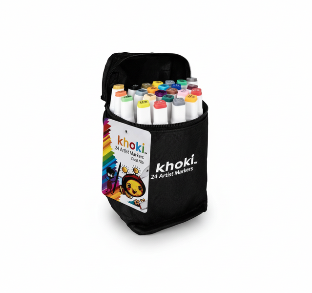 Khoki 24 Piece Dual Nib Artist Markers Set - Water-Based, - 2 Pack
