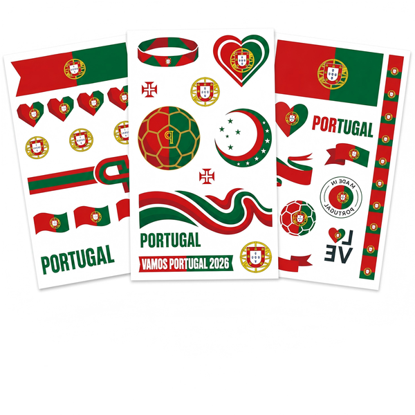 Portugal Fan Body Sticker Set - 3 Temporary Tattoo Sheets