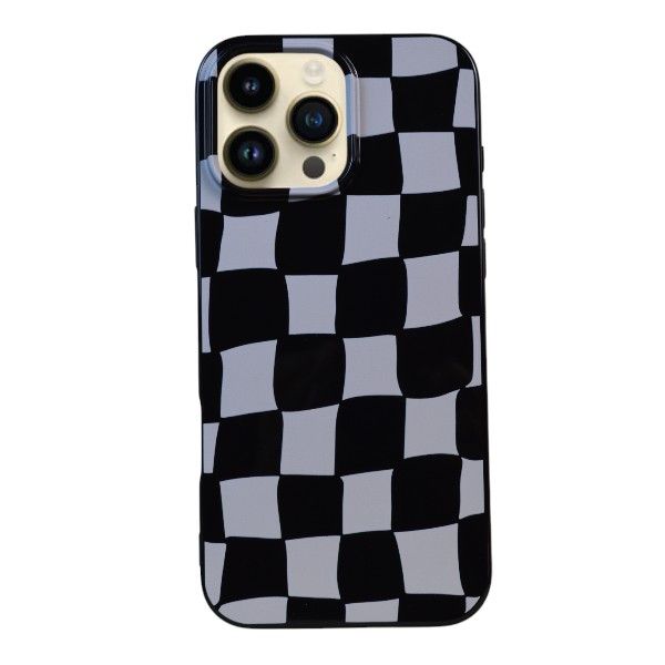 Checkered Phone Case Compatible With Phone 16 Pro Max - Black/White