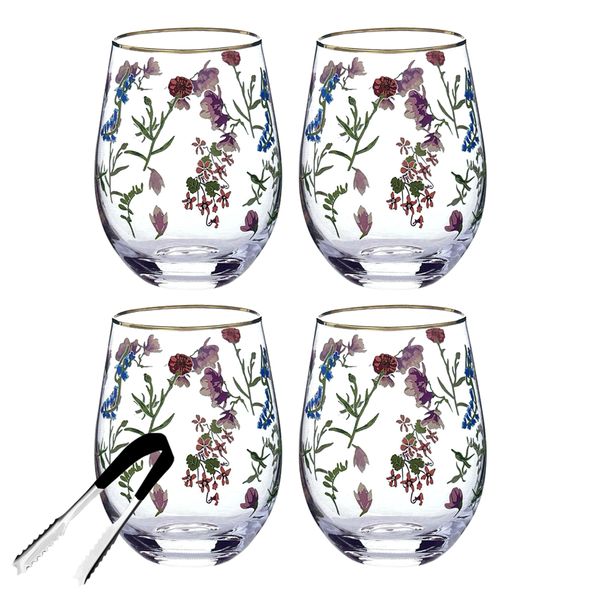 Set of 5 - Floral Colourful Botanic Garden Stemless Coupe Glasses Set