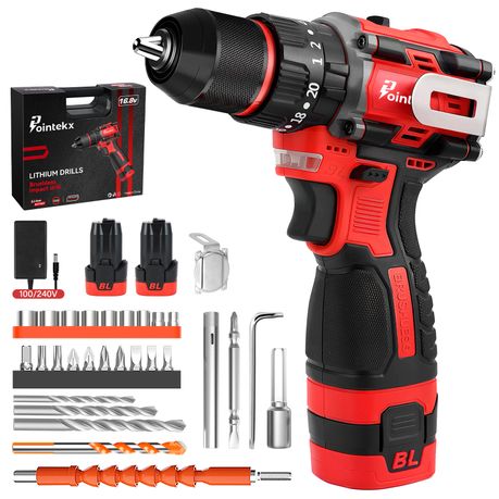 POINTEKX 45NM Brushless Cordless Drill Compact Impact Drill