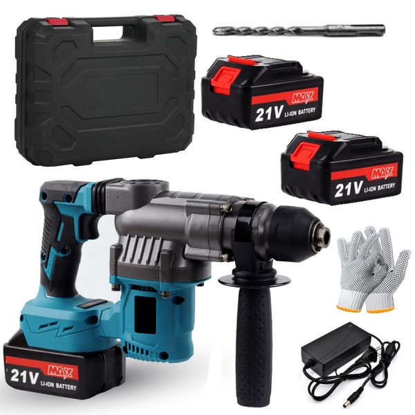 Heavy-Duty 21V Cordless Hammer Drill With Carry Case, Gloves &amp; Charger